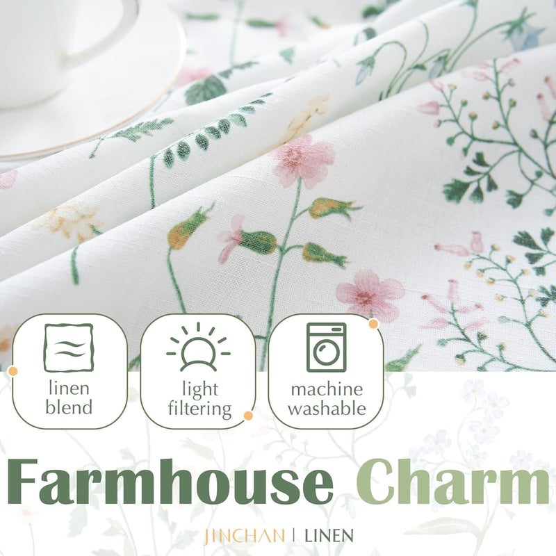 jinchan Spring Floral Kitchen Curtain Over Sink Farmhouse Linen Tier Curtain 36 Inch Length Cafe for Living Room Bathroom Botanical Small Drapes Rustic Light Filtering Rod Pocket 1 Panel Green - Image 4